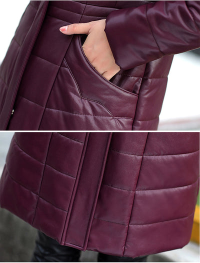 Abrigo de Invierno de Cuero PU y Algodón para Mujeres Maduras - Image 18