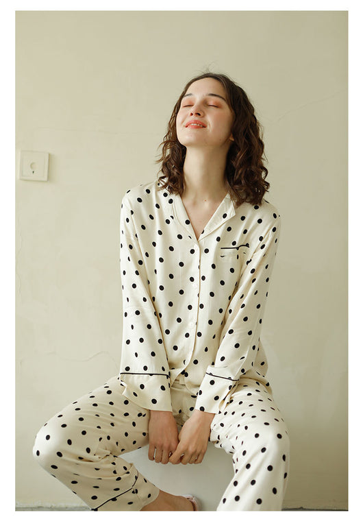Pijama de Pareja en Algodón y Satén Amarillo con Lunares - Image 11