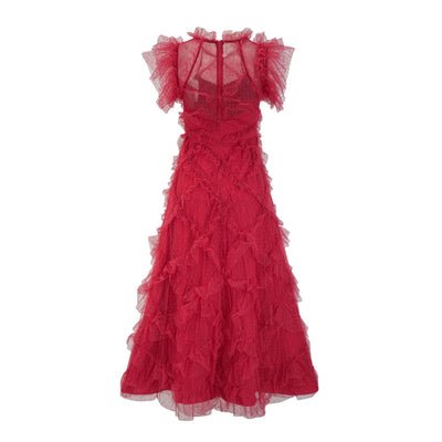 Vestido Elegante sin Mangas con Cuello Tortuga y Falda Tableada Bordada - Image 5