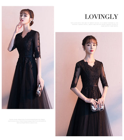 Vestido Largo Elegante Negro para Reuniones Anuales - Image 16