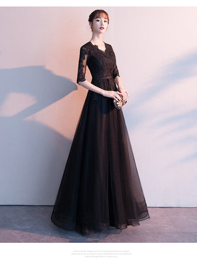 Vestido Largo Elegante Negro para Reuniones Anuales - Image 18