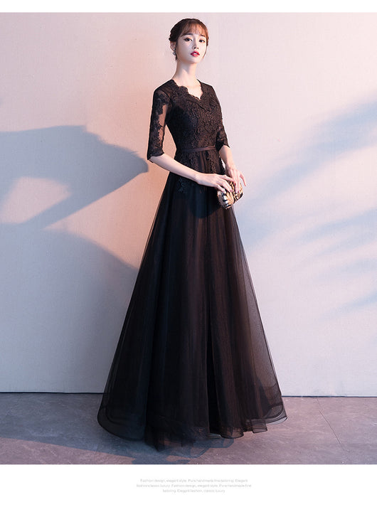 Vestido Largo Elegante Negro para Reuniones Anuales - Image 18