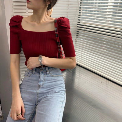 Blusa Francesa Ajustada con Cuello Cuadrado y Mangas Abullonadas - Image 6