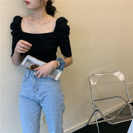 Blusa Francesa Ajustada con Cuello Cuadrado y Mangas Abullonadas - Image 10