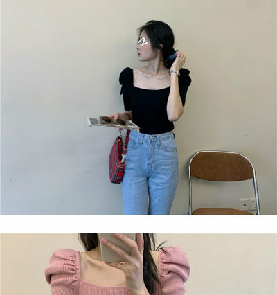 Blusa Francesa Ajustada con Cuello Cuadrado y Mangas Abullonadas - Image 11