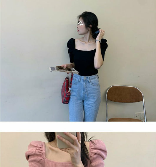 Blusa Francesa Ajustada con Cuello Cuadrado y Mangas Abullonadas - Image 11