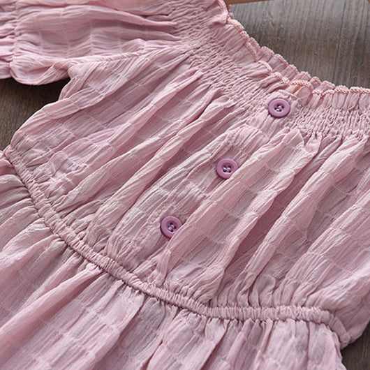 Vestido Infantil de Gasa con Cuello de Encaje y Manga Corta - Image 13