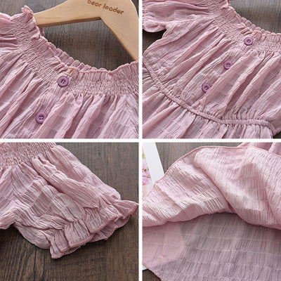 Vestido Infantil de Gasa con Cuello de Encaje y Manga Corta - Image 16