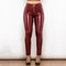 Pantalones de Cuero Rojo Vino Cintura Alta Ajustados para Mujer