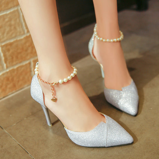 Zapatos de Tacón Alto Dorados y Plateados con Perlas y Lentejuelas - Tacón de 10cm para Fiestas - Image 5