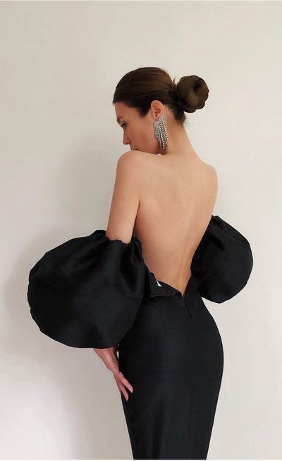 Vestido Ajustado Midi con Mangas Globo y Cintura Envolvente - Image 10