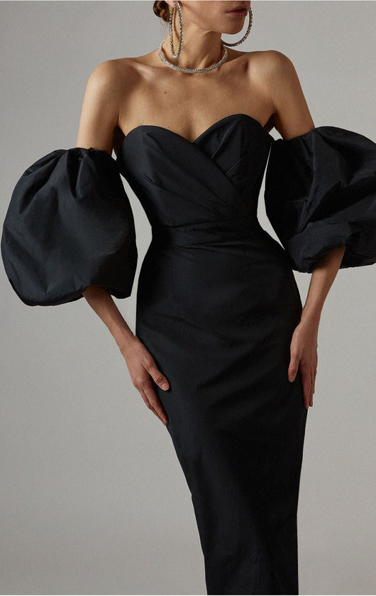 Vestido Ajustado Midi con Mangas Globo y Cintura Envolvente - Image 11