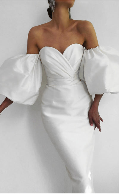 Vestido Ajustado Midi con Mangas Globo y Cintura Envolvente - Image 13
