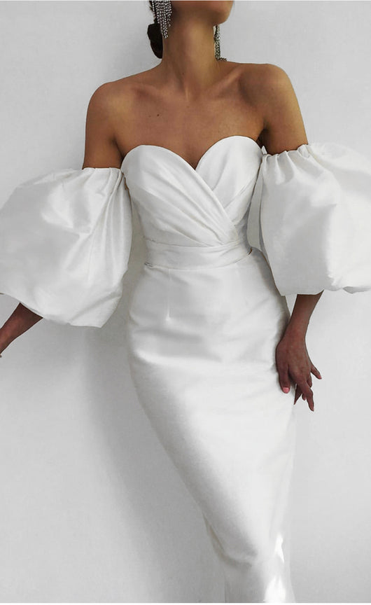 Vestido Ajustado Midi con Mangas Globo y Cintura Envolvente - Image 13