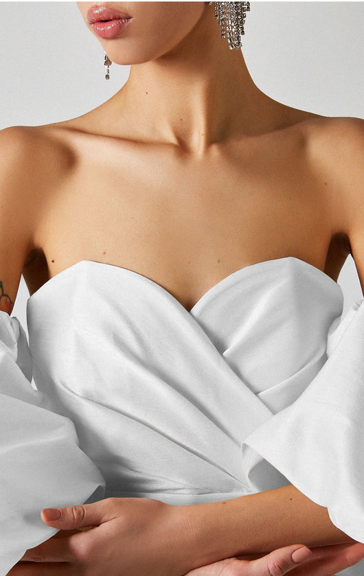 Vestido Ajustado Midi con Mangas Globo y Cintura Envolvente - Image 14