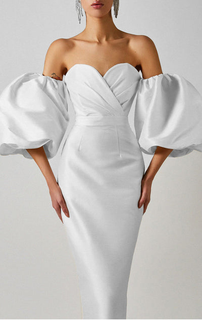Vestido Ajustado Midi con Mangas Globo y Cintura Envolvente - Image 16