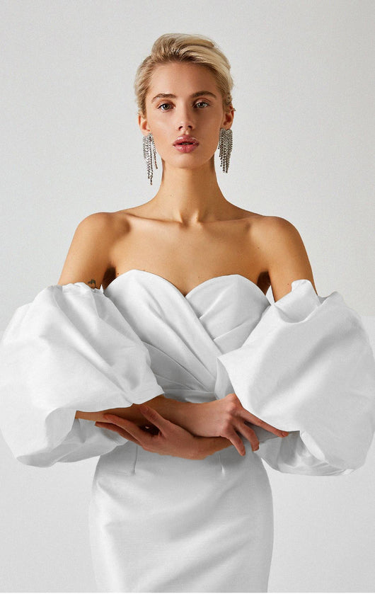 Vestido Ajustado Midi con Mangas Globo y Cintura Envolvente - Image 17