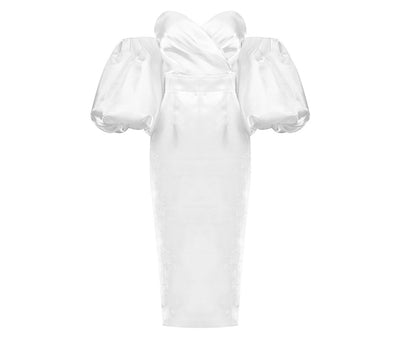 Vestido Ajustado Midi con Mangas Globo y Cintura Envolvente - Image 19