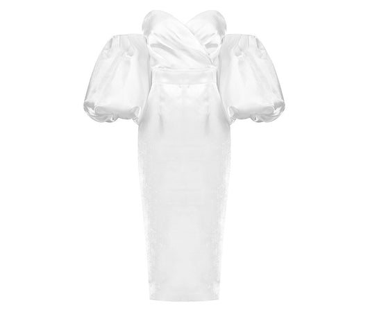 Vestido Ajustado Midi con Mangas Globo y Cintura Envolvente - Image 19