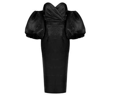 Vestido Ajustado Midi con Mangas Globo y Cintura Envolvente - Image 22