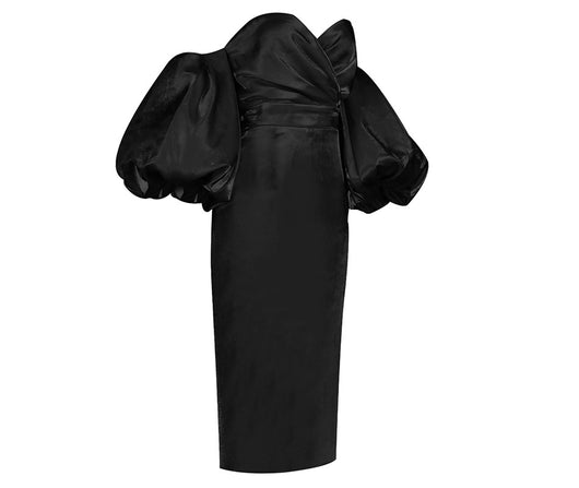 Vestido Ajustado Midi con Mangas Globo y Cintura Envolvente - Image 23
