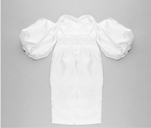 Vestido Ajustado Midi con Mangas Globo y Cintura Envolvente - Image 26