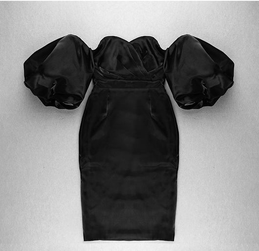 Vestido Ajustado Midi con Mangas Globo y Cintura Envolvente - Image 28