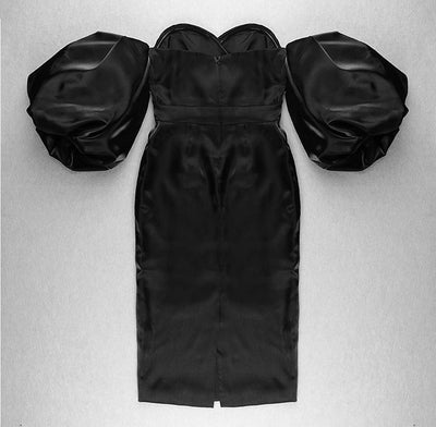 Vestido Ajustado Midi con Mangas Globo y Cintura Envolvente - Image 29