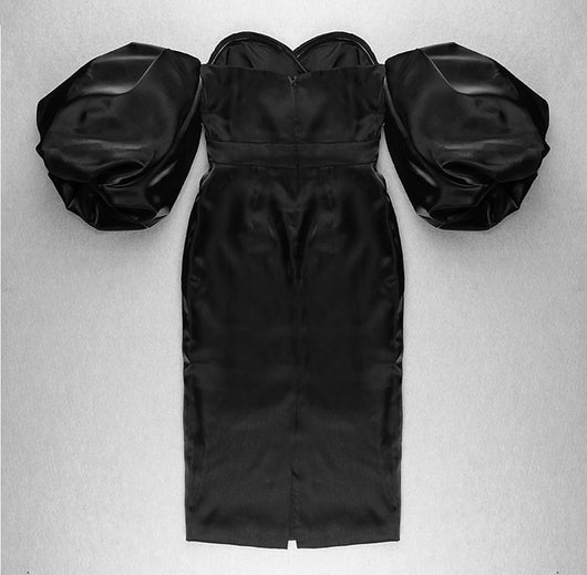 Vestido Ajustado Midi con Mangas Globo y Cintura Envolvente - Image 29