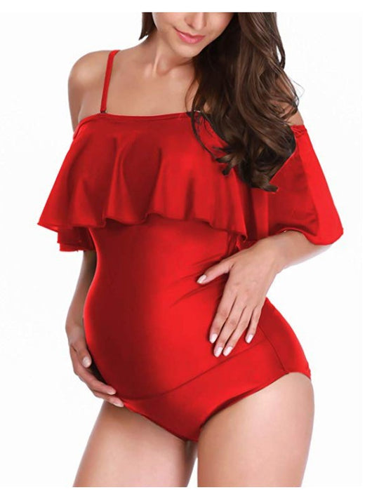Traje de Baño Enterizo de Un Hombro con Volante Grande - Image 16