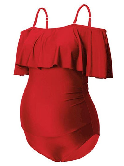 Traje de Baño Enterizo de Un Hombro con Volante Grande - Image 19