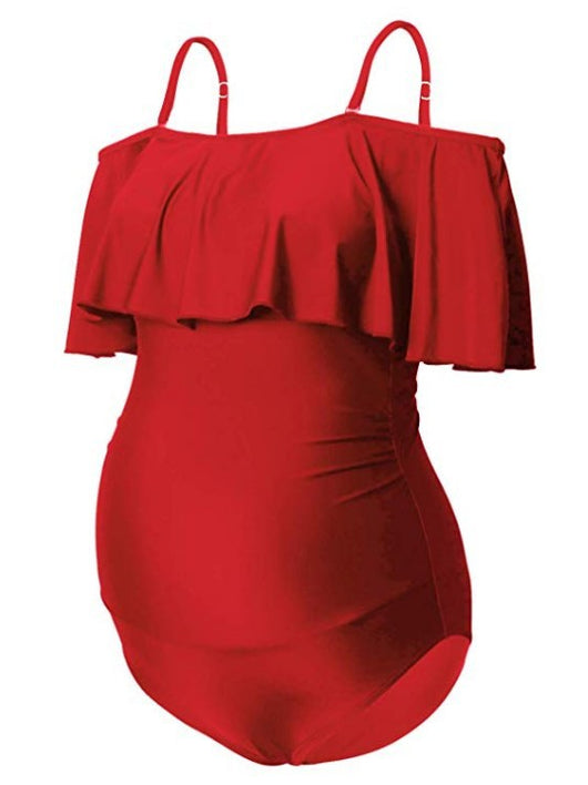 Traje de Baño Enterizo de Un Hombro con Volante Grande - Image 19