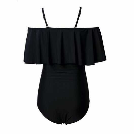 Traje de Baño Enterizo de Un Hombro con Volante Grande - Image 21