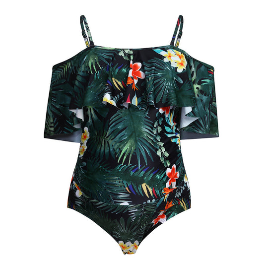 Traje de Baño Enterizo de Un Hombro con Volante Grande - Image 23