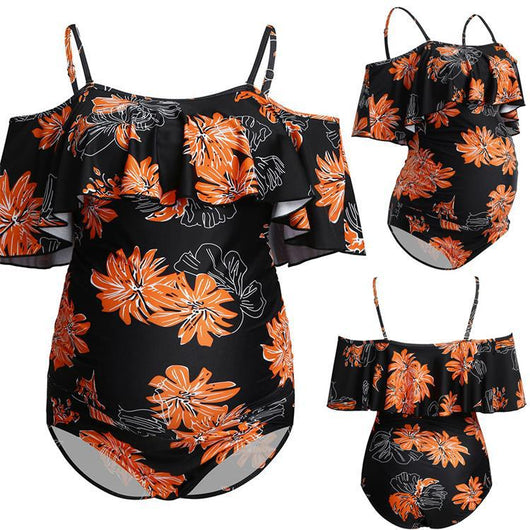Traje de Baño Enterizo de Un Hombro con Volante Grande - Image 33