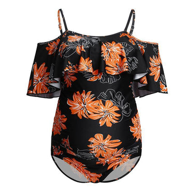 Traje de Baño Enterizo de Un Hombro con Volante Grande - Image 34