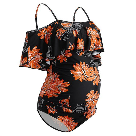 Traje de Baño Enterizo de Un Hombro con Volante Grande - Image 35