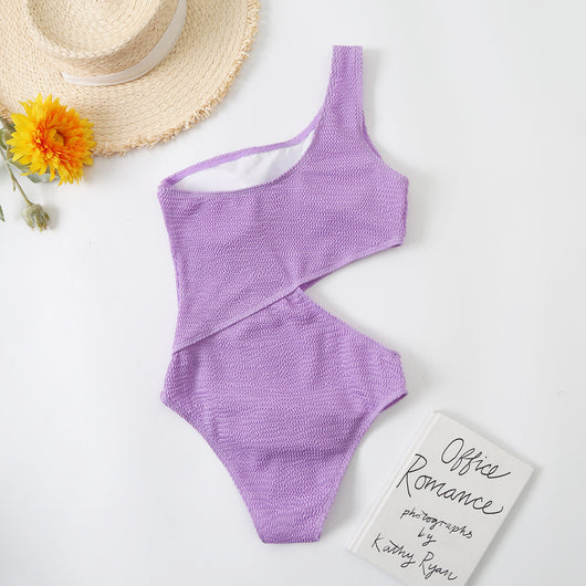Traje de Baño Mujer Una Pieza Hombro Descubierto Color Sólido - Image 24