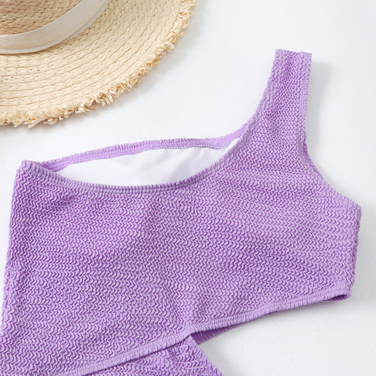 Traje de Baño Mujer Una Pieza Hombro Descubierto Color Sólido - Image 25