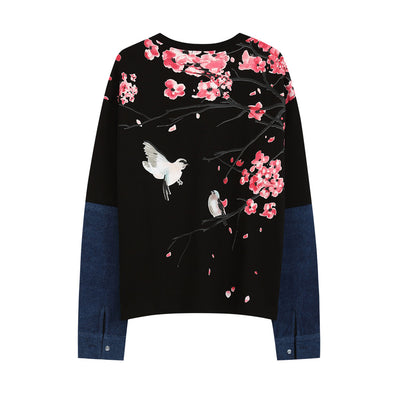 Playera Manga Larga Hombre Bloques de Color Floral Contraste - Image 8