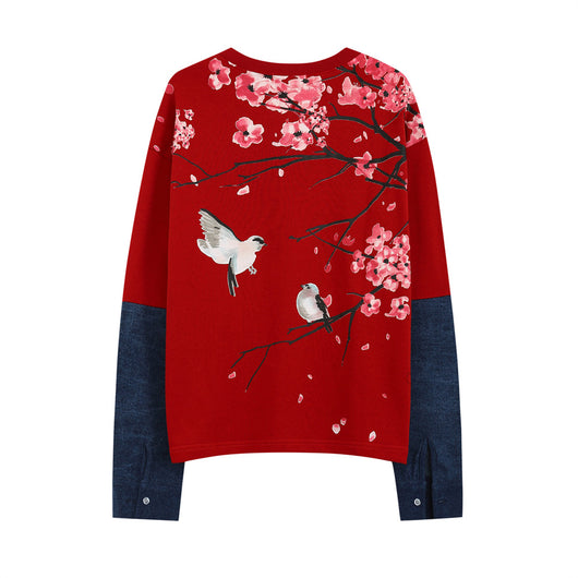 Playera Manga Larga Hombre Bloques de Color Floral Contraste - Image 10