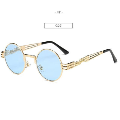 Gafas de Sol Redondas Steampunk Doradas con Cristales Espejados - Estilo Retro Vintage Unisex - Image 11
