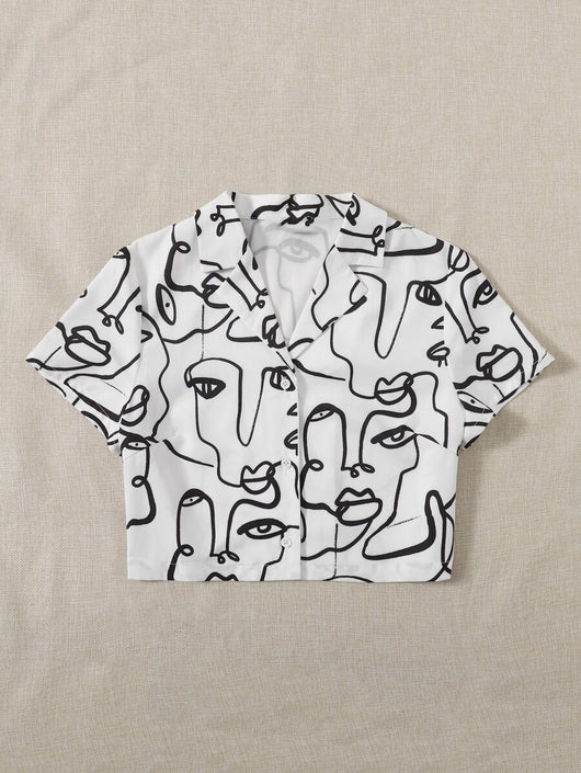 Camisa Estampada de Solapa Única Largo Medio - Image 7