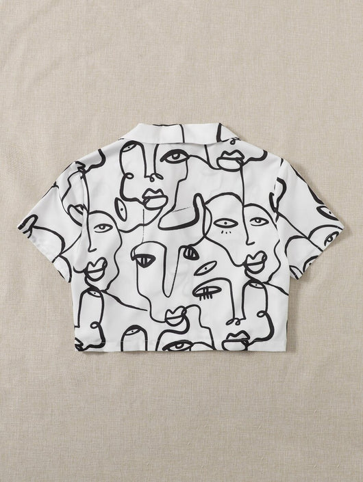 Camisa Estampada de Solapa Única Largo Medio - Image 10