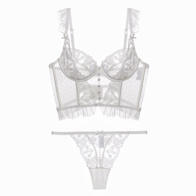 Conjunto de Lencería Francesa Delgada con Encaje Bordado para Mujer - Image 11
