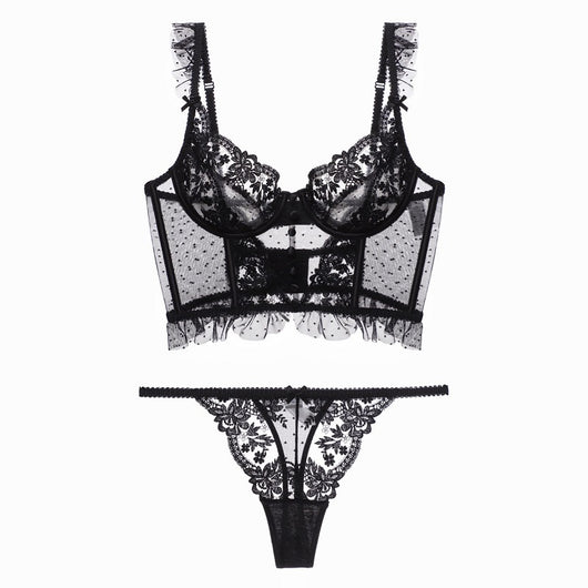 Conjunto de Lencería Francesa Delgada con Encaje Bordado para Mujer - Image 12