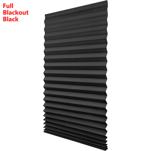 Gray pleated self-adhesive window shade with swatches for white, gray, and black color options. - Image 10