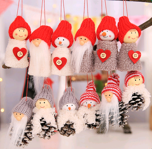 Set de 3 Figuras Navideñas Colgantes - Abuelo, Muñeco de Nieve y Niña