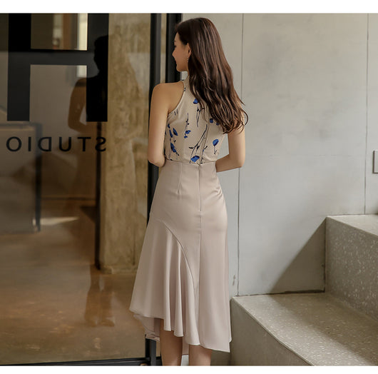Conjunto Elegante: Blusa Sin Mangas Estampada y Falda Tableada con Abertura - Image 15