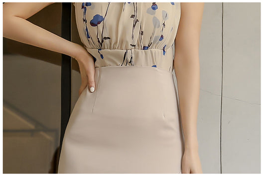 Conjunto Elegante: Blusa Sin Mangas Estampada y Falda Tableada con Abertura - Image 16